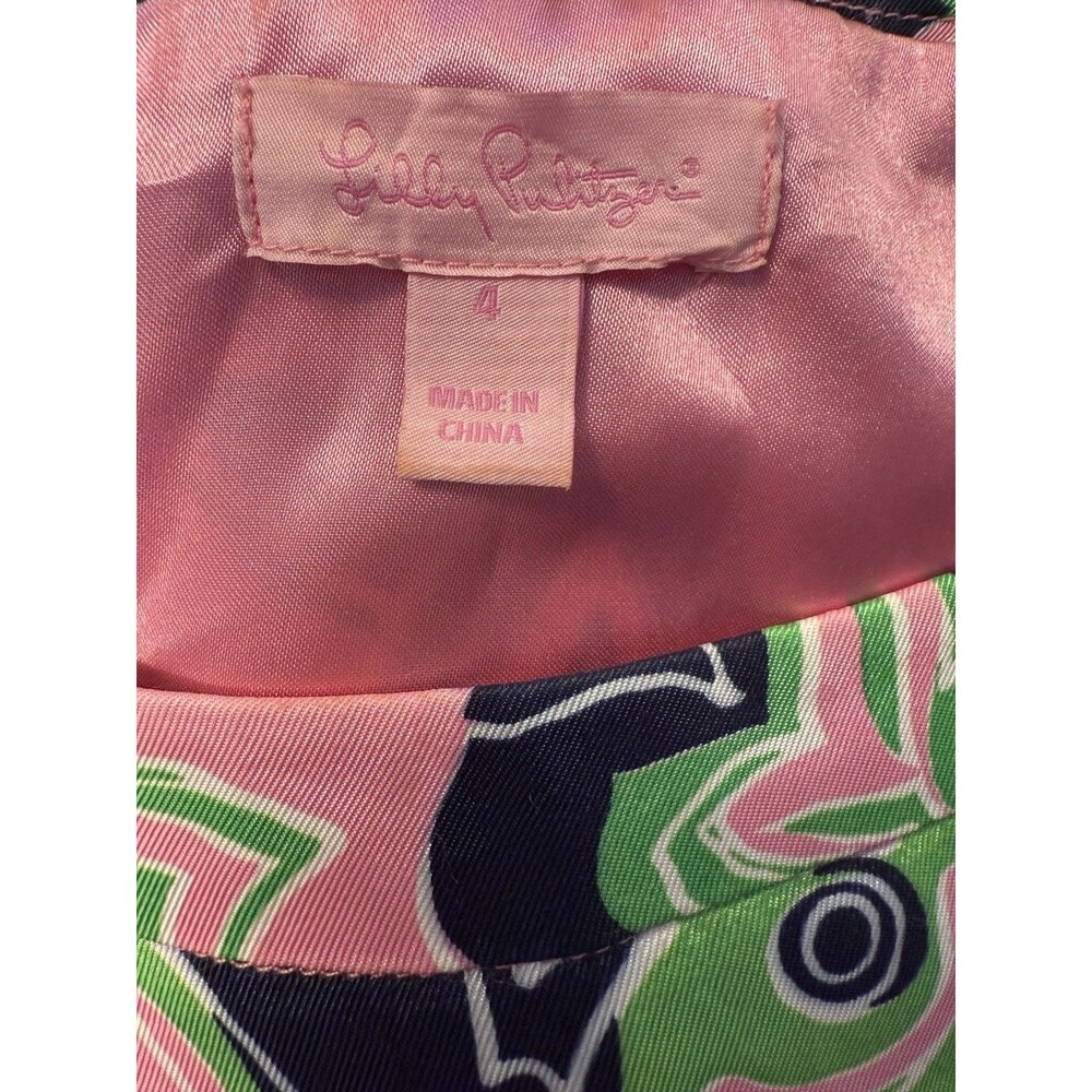 Lilly Pulitzer Lime Green and‎ Pink Retro Belted Dress Women's Sz 4 - Picture 3 of 5